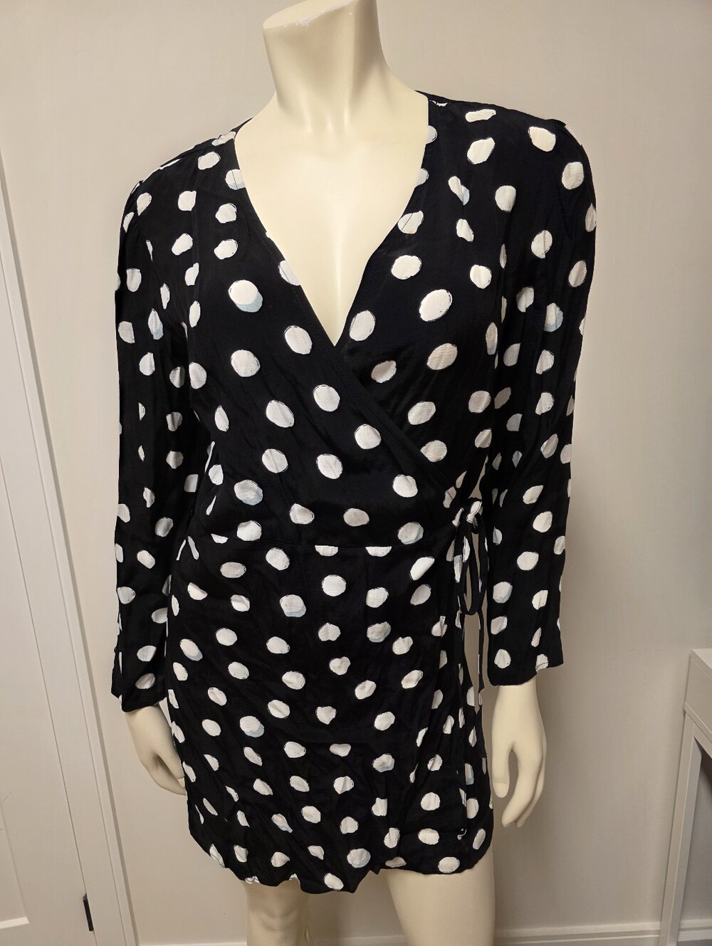 Topshop Black Polka Dot Wrap Dress XS